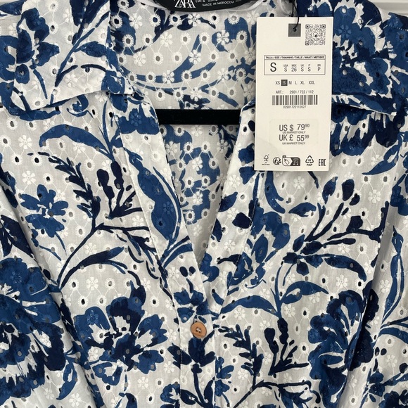 Zara Navy and White Floral Button-Up Dress - NWT - Picture 2 of 4